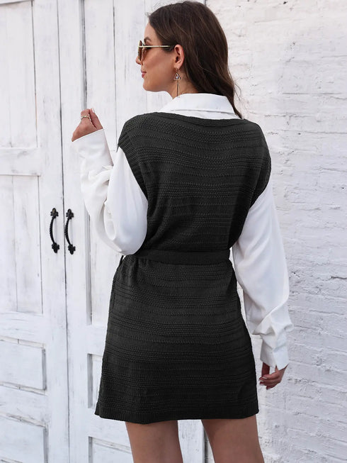 'Saira' V-Neck Sleeveless Sweater Dress - Celes Fashion